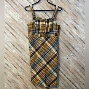Old Navy colourful patchwork style plaid midi tank strap dress adjustable Med